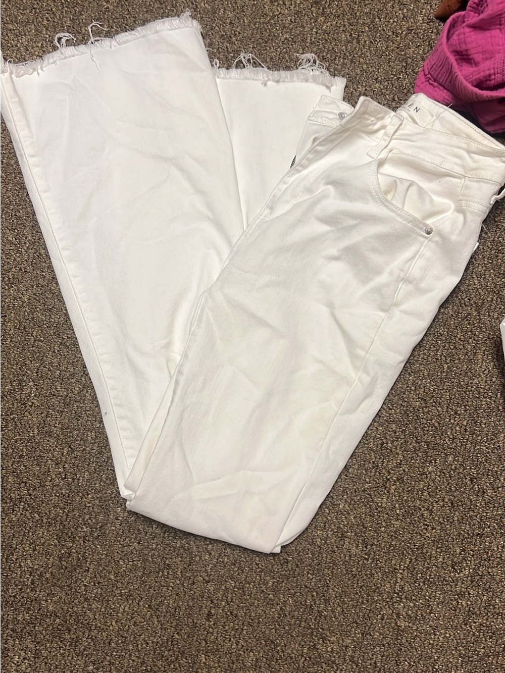 High-Rise White Wide Leg Jeans with Raw Hem